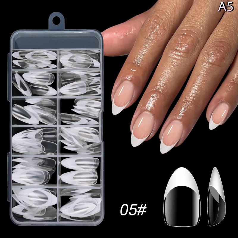 120Pcs French Press On Nails Full Cover Almond False Nail Tips Removable Armor Mixed Size Diy Accessories Nail Salon