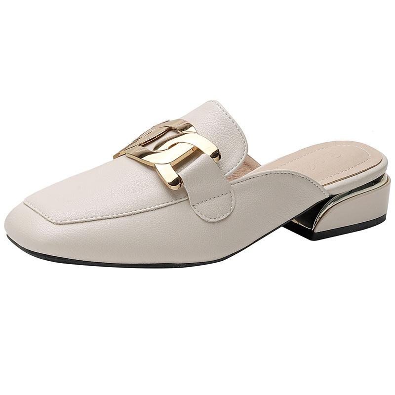 Leather flat for Huizhou women's shoes heels cool slippers women's low heels summer new bag head Muller shoes women