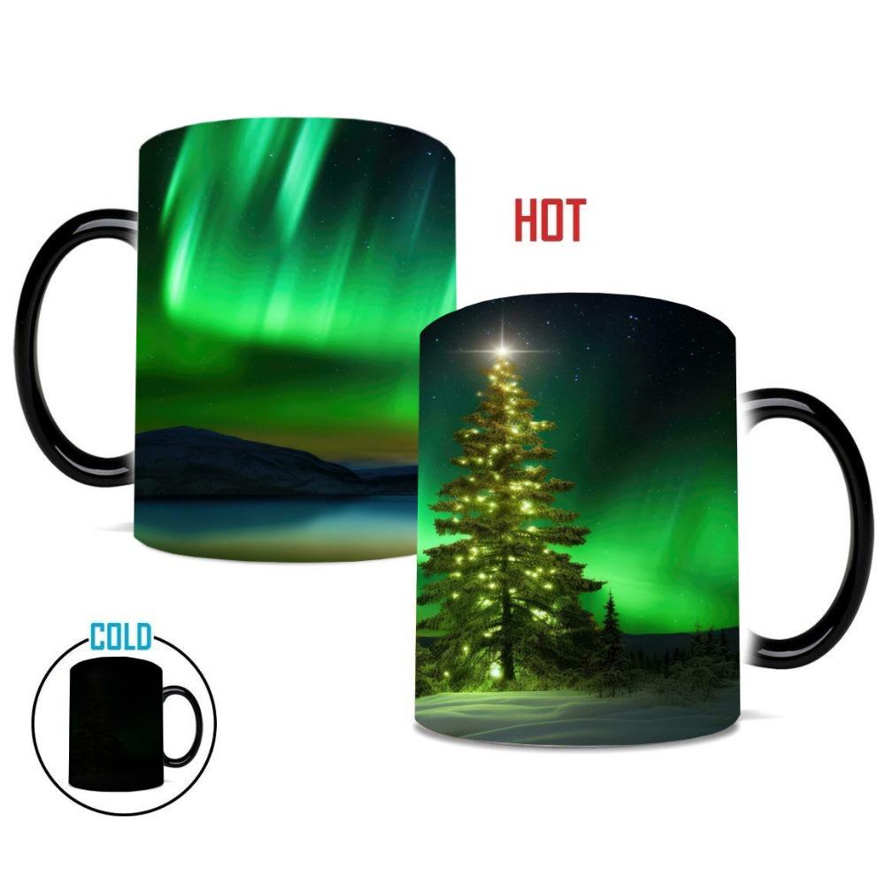 Christmas Northern Lights Color Changing Cup Ceramic Coffee Mug Snowman Christmas Tree