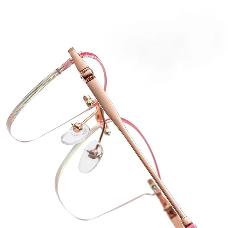 Frameless Cut Edge Metal Reading Glasses Ultra Light Pink Frame Presbyopia Glasses High-Definition Anti Blue Light Eyeglasses