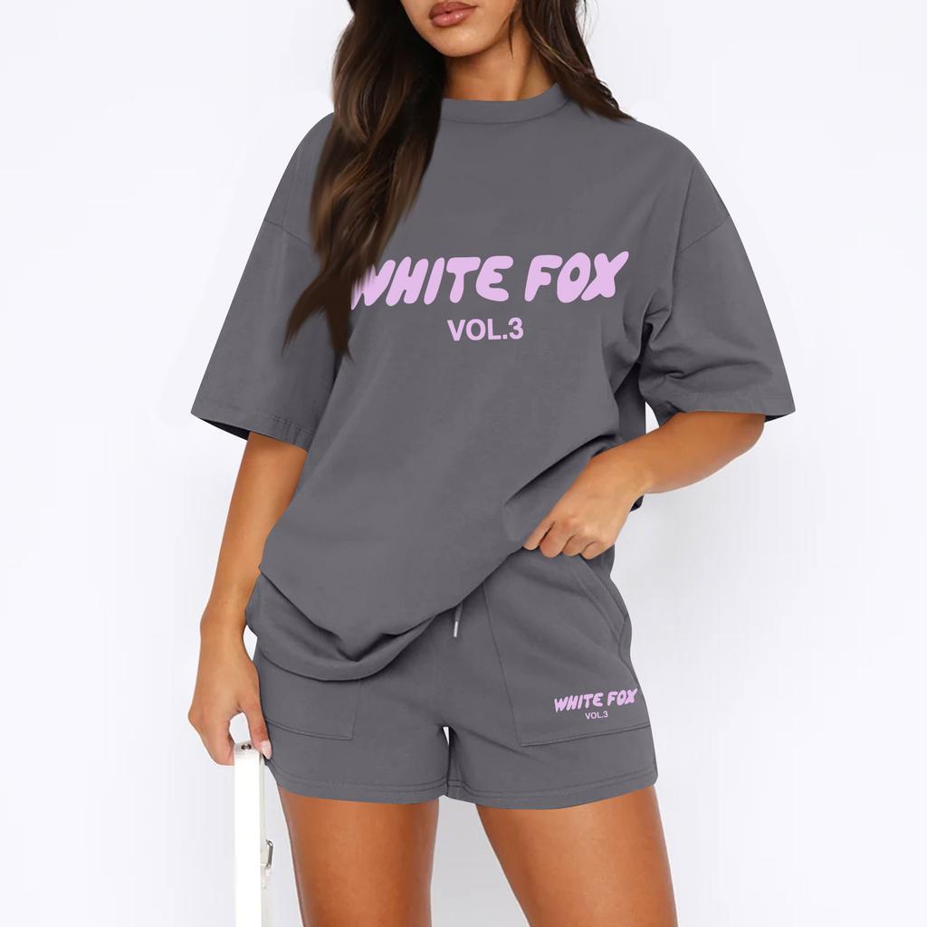 Ladies Casual Loose Letter Printed T Shirt Shorts Set