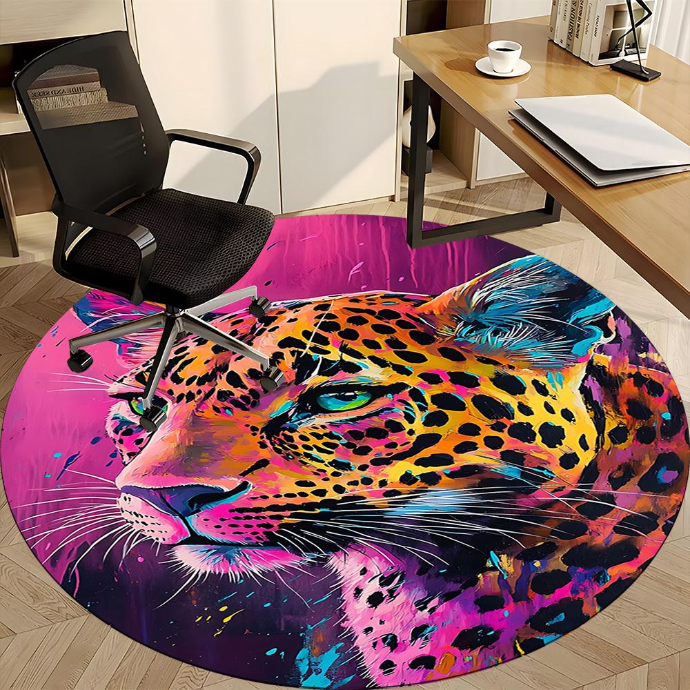 1pc Leopard Print Carpet for Office Non-Slip, Round Carpet, Soft & Comfortable, Carpet for Office, Lightweight Round Floor Mat