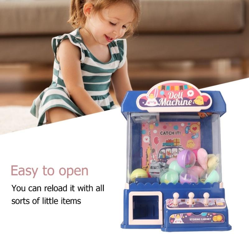 Mini Doll Grabber Machine Cool Light Music Electric Eggshell Grabber Game Toy For Party Blue