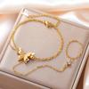 Butterfly Double Chains Bracelet Clear Zircon Finger Ring Bracelet for Women Stainless Steel Jewelry Birthday Gift 2026 New
