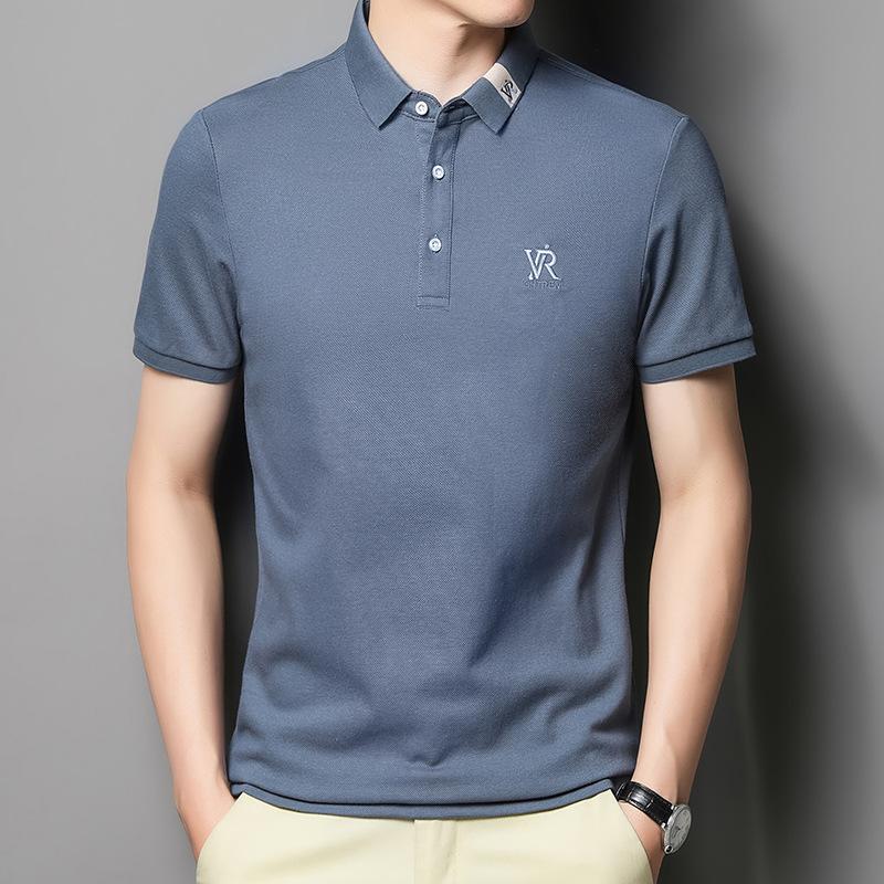 

Футболка с короткими рукавами из хлопка с вышивкой, мужская летняя тонкая легкая повседневная деловая рубашка поло, облегающая футболка с лацканами XXXXL