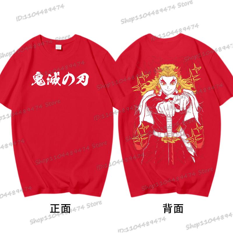 Anime Demon Slayer Rengoku Kyoujurou T Shirt Men Women Vintage Cool Casual High Quality Cotton T-shirt Harajuku Comic Tops