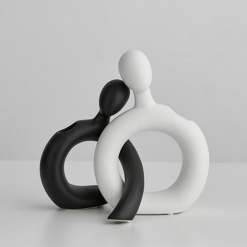 Ceramic Figure Vase Couple Abstract Hollowed-out Flower Arrangement Ornaments Flower Vase Creative Display Home Decoration