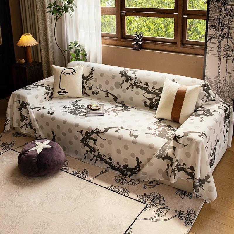 Chińskie Malarstwo Tuszem Wiatr Jedwab Lodowy Ręcznik na Sofę Letni Pokrowiec na Sofę Pokrowiec Przeciwkurzowy Poduszka na Siedzisko na Lato Jednoczęściowa Tkanina Pokrowca na Sofę