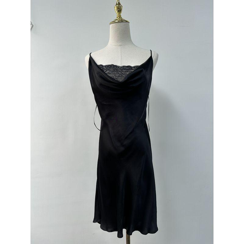 

Export Los Angeles Imitation Acetate Front and Rear Swing Collar Sexy Sexy Waist-Tight Dress Simple Black Dress Women Black Swing-Collar Skirt L