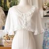 Kawaiii Lolita Short Shawl Coat Women Sweet Elegant Rufffles O Neck Button Chiffon Cardigan Outer Cover Top Cute Princess Poncho