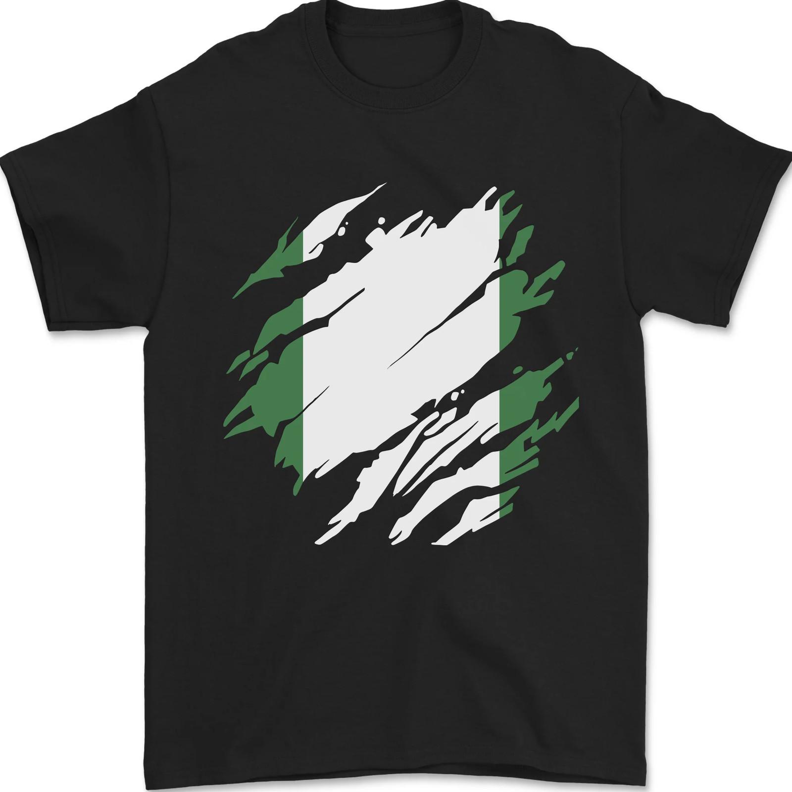 Torn Nigeria Flag Nigerian Day Football Mens T-Shirt Cotton S