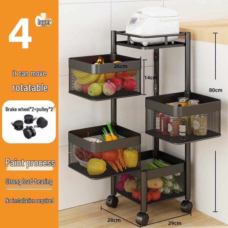 Kitchen Floor-Standing Multi-Layer Snack, Fruit & Vegetable Rotating Storage Trolley