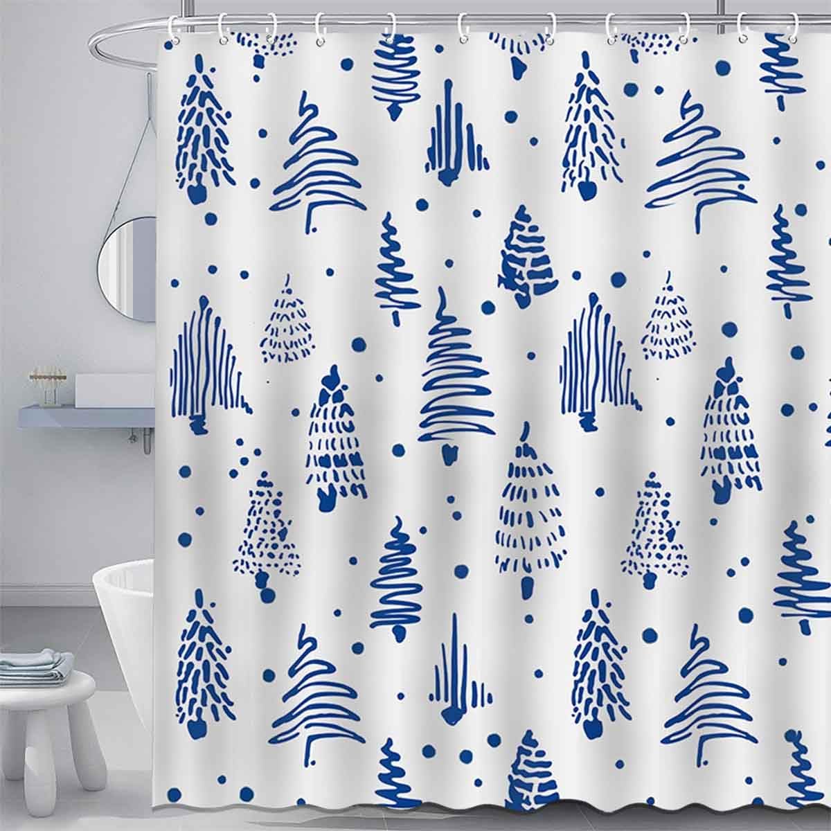 

Christmas Trees Shower Curtain Merry Christmas Red Bathroom Curtain Xmas Winter Polyester Fabric Shower Curtain Set With 12Hooks W60H190(CM)-1 Pcs