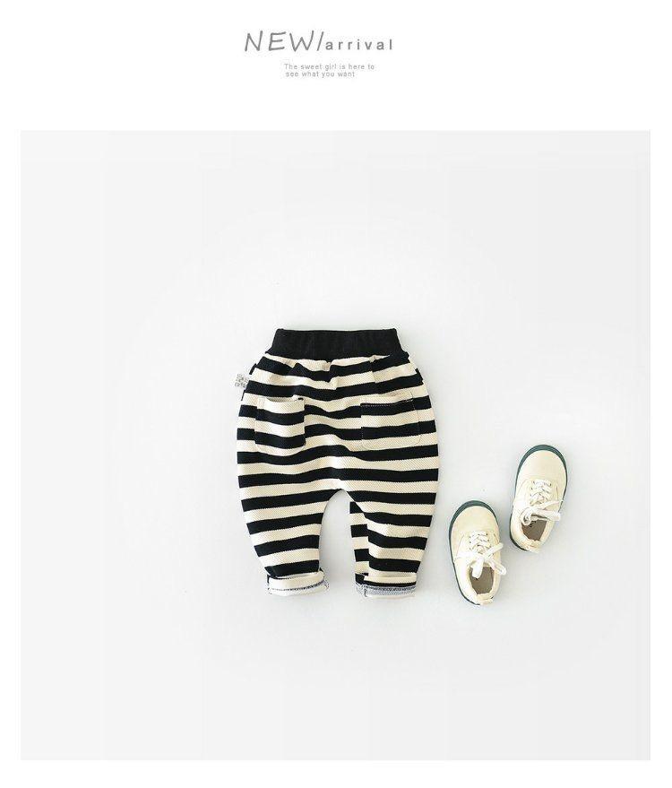 Spring Newborn Cartoon Pants - Unisex Korean Style Striped Casual Wear