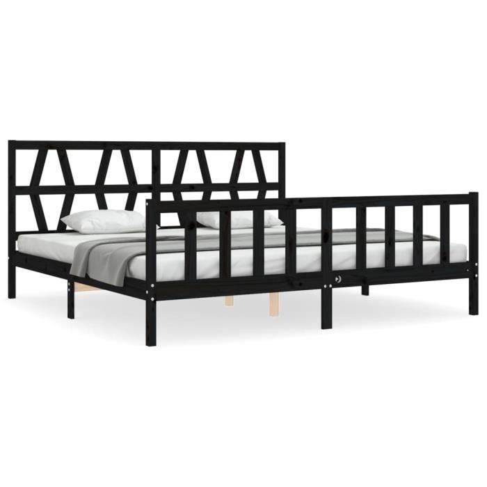 VidaXL Cadre de lit avec tête de lit noir 200x200 cm bois massif 3192515