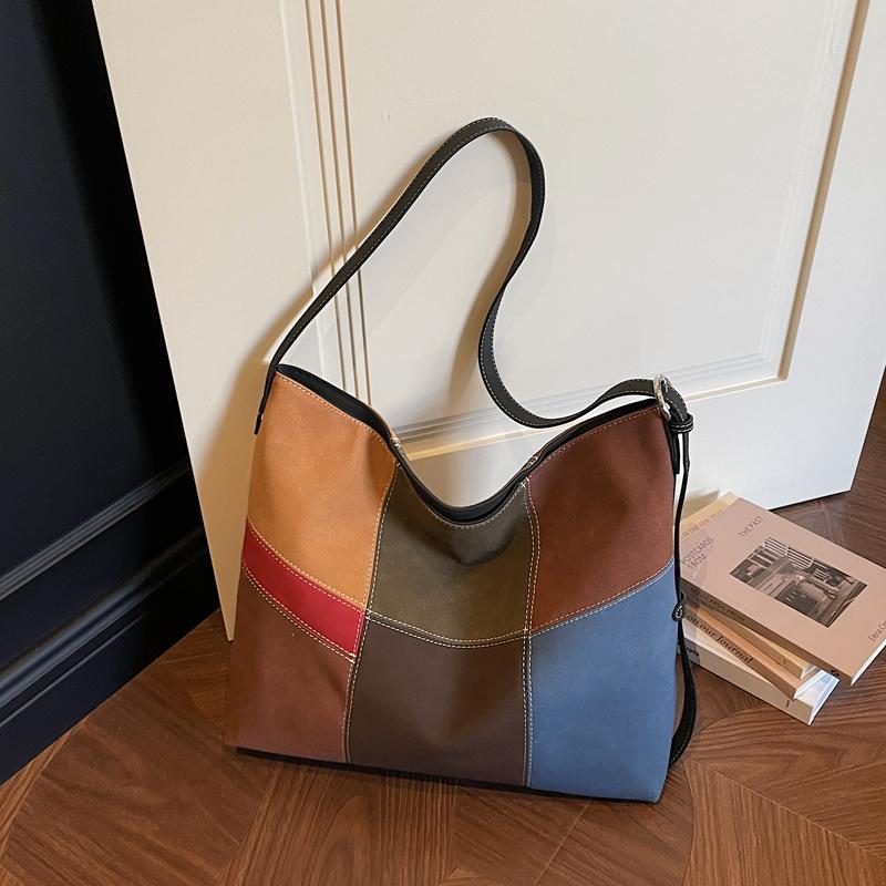 

Patchwork Design Shoulder Hobo Bags For Women Soft PU Leather Colorblock Large Capacity Shopper Totes 2026 Latest Luxury Handbag 40x32x14cm кавовий