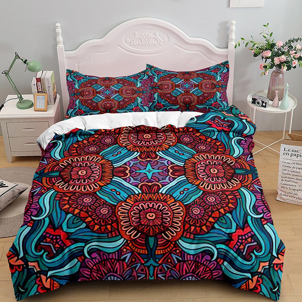Bohemian Print Quilt Set Three-Piece, Home Textile Bedding