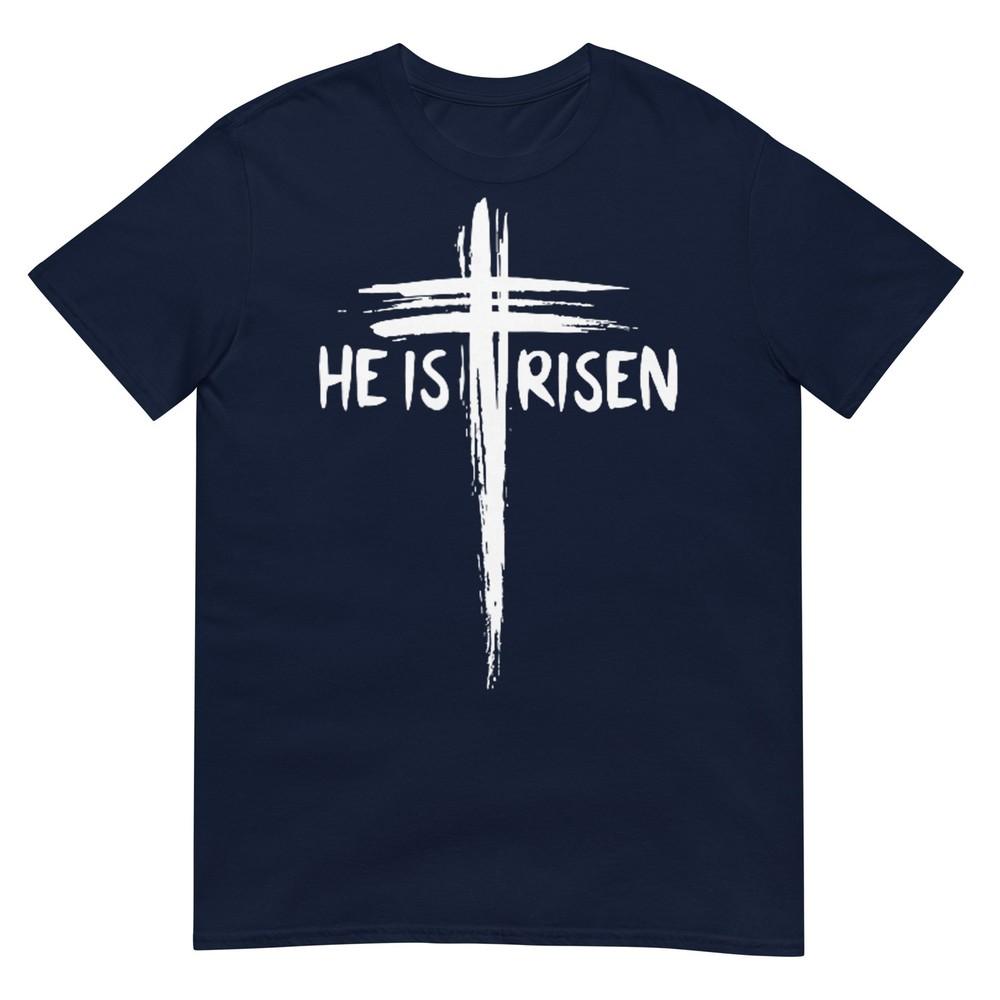 He Is Risen Pocket Christian Easter Jesus Religious Cross TShirt S