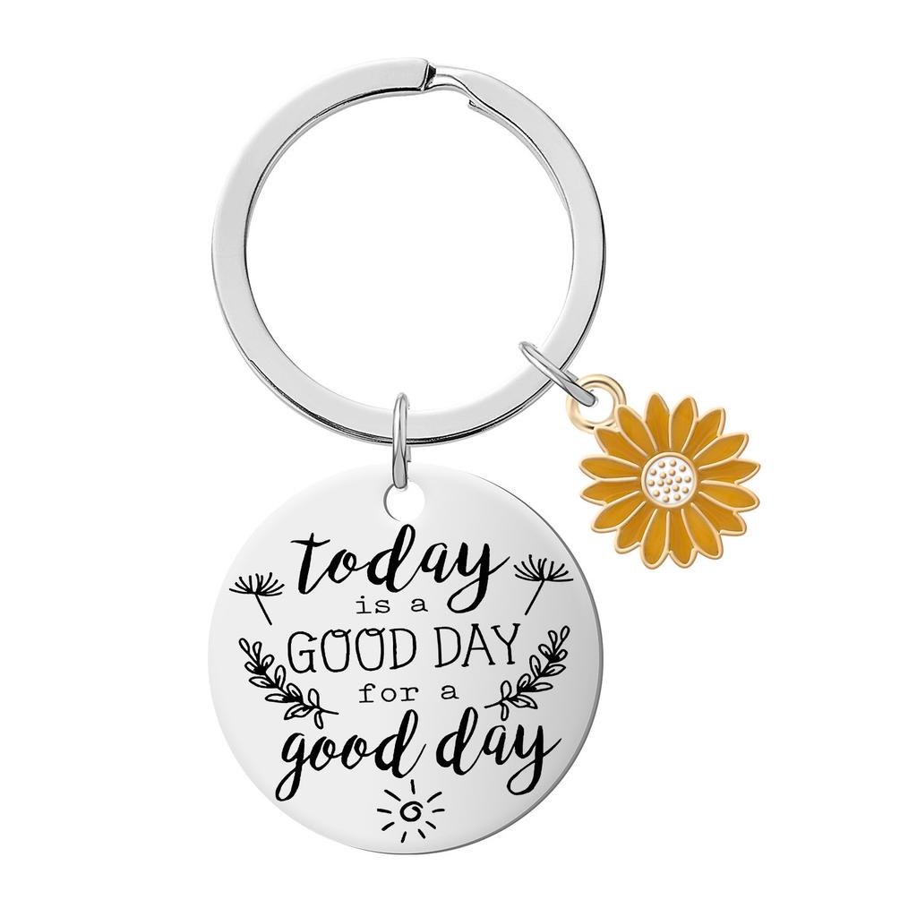 Stainless Steel Keychain Gift for Daughter Friends Sunflower Inspirational Commemorative Gift Key Pendant Keychain for Backpack Bag Pendant