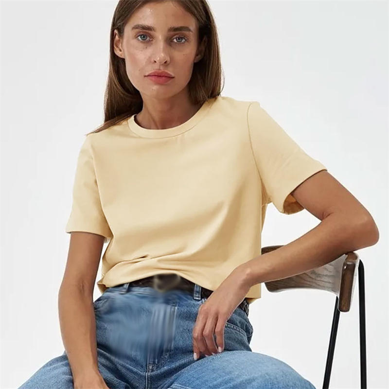 Round Neck Women's Casual Short-Sleeved Top T-shirt Cotton