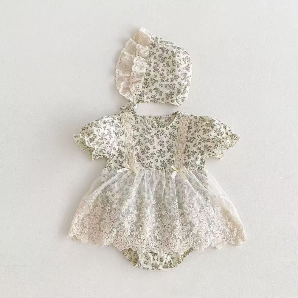 Casual Outfit Lace Mesh Baby Jumper Dress Bowknot Bodysuit Flower Baby Jumpsuit Fluffy Cotton Toddle Climb Suit Gifts