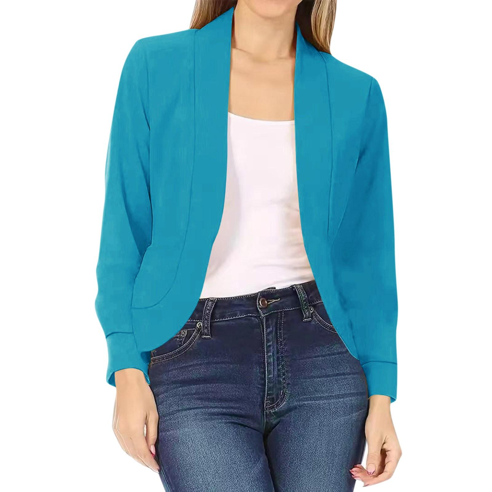 

Женская повседневная модная однотонная верхняя женская куртка-кардиган без карманов XL синий