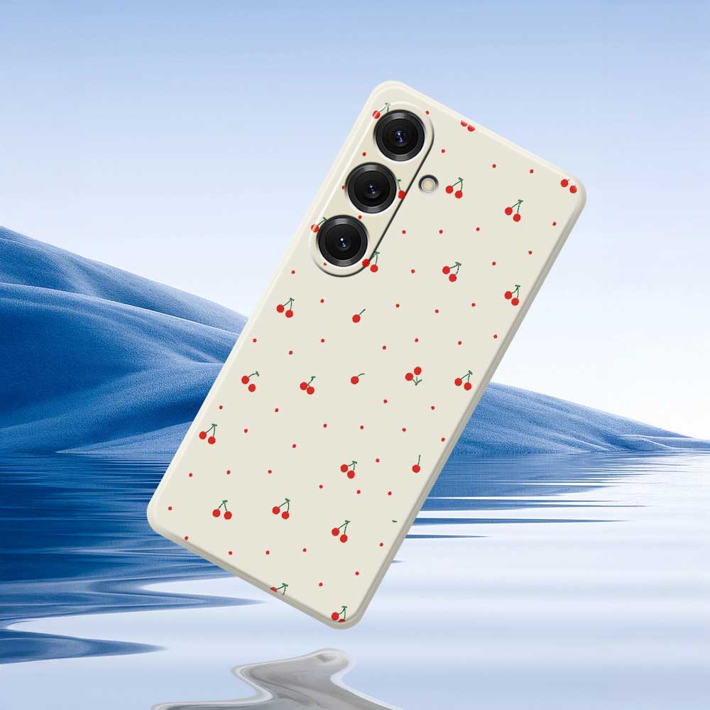 For Samsung Galaxy S25 Case Red Cherry Pattern Printing Straight Edge TPU Phone Back Cover