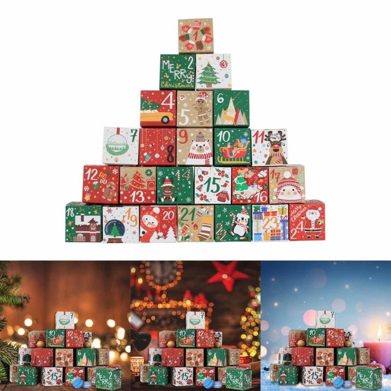 24pcs Christmas Advent Calendar Candy Box Santa Countdown Paper Gift Box 1-24 Number Christmas Gift Packaging Box Decor