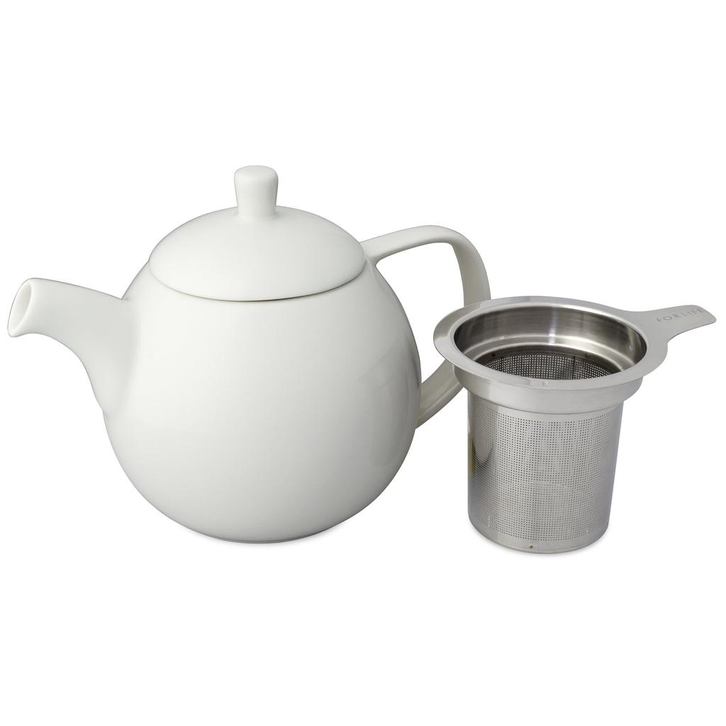 4Life Teapot, White, Ceramic, 710ml Capacity, Holds 4 Cups, Includes Tea Strainer, Microwave and Dishwasher Safe, 387Wh White