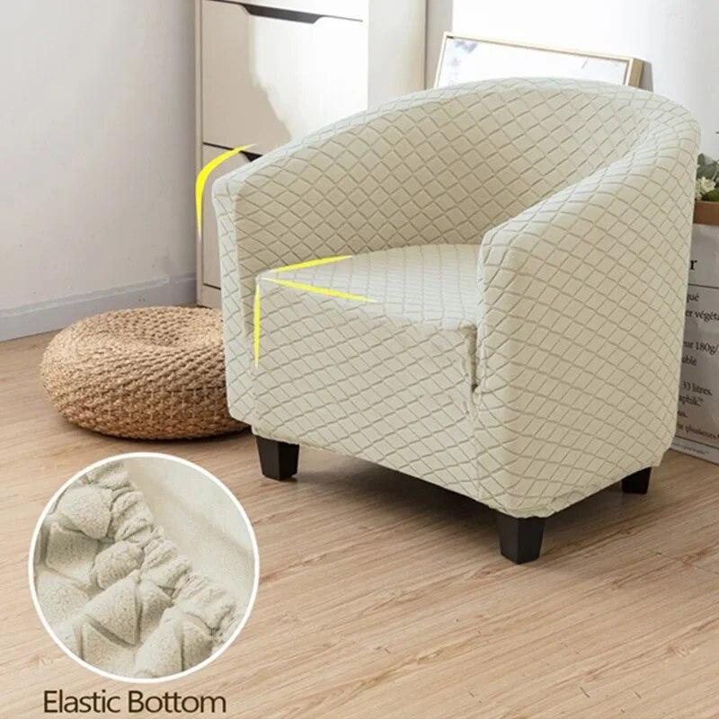 Club Chair Cover Stretch Tub Chair Slipcover Solid Color Sofa Cover Plaid Jacquard Couch Cover for Study Bar Counter Living Room