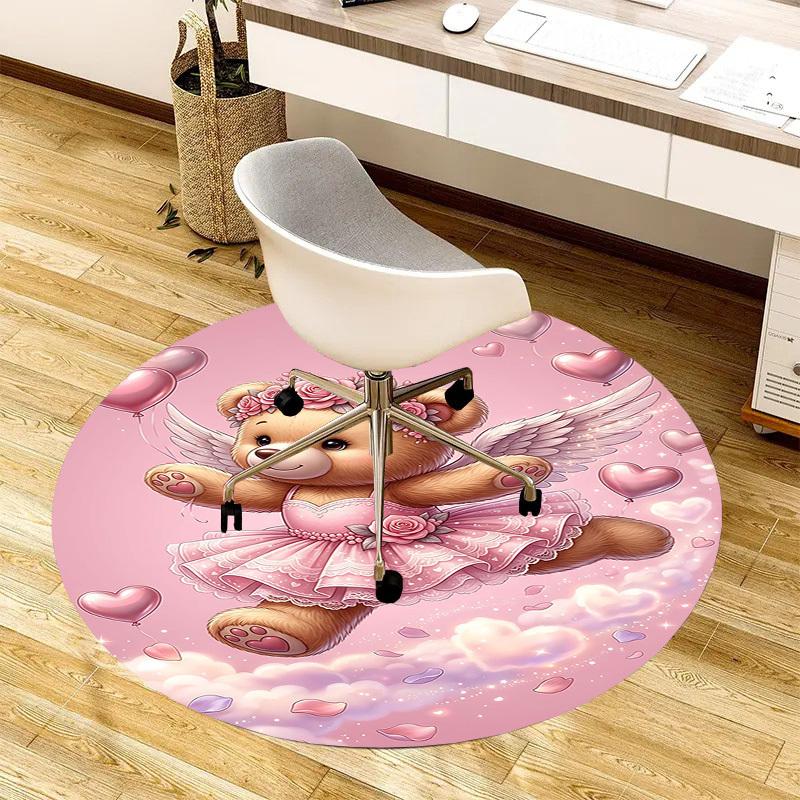 1PC Bear Angel Non-Slip Floor Round Carpet, Office, Family, Bedroom, Large Area Rug Indoor Rugs, Durable PolyesterH0346