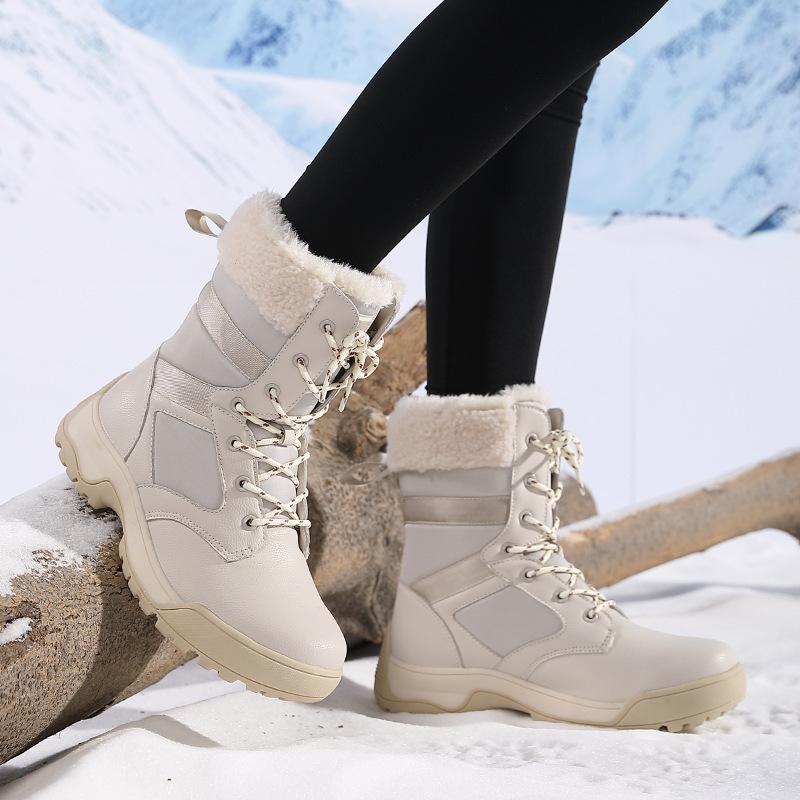Winter snow boots plush warm cotton shoes wear-resistant sports outdoor high-top lace-up women's boots large size