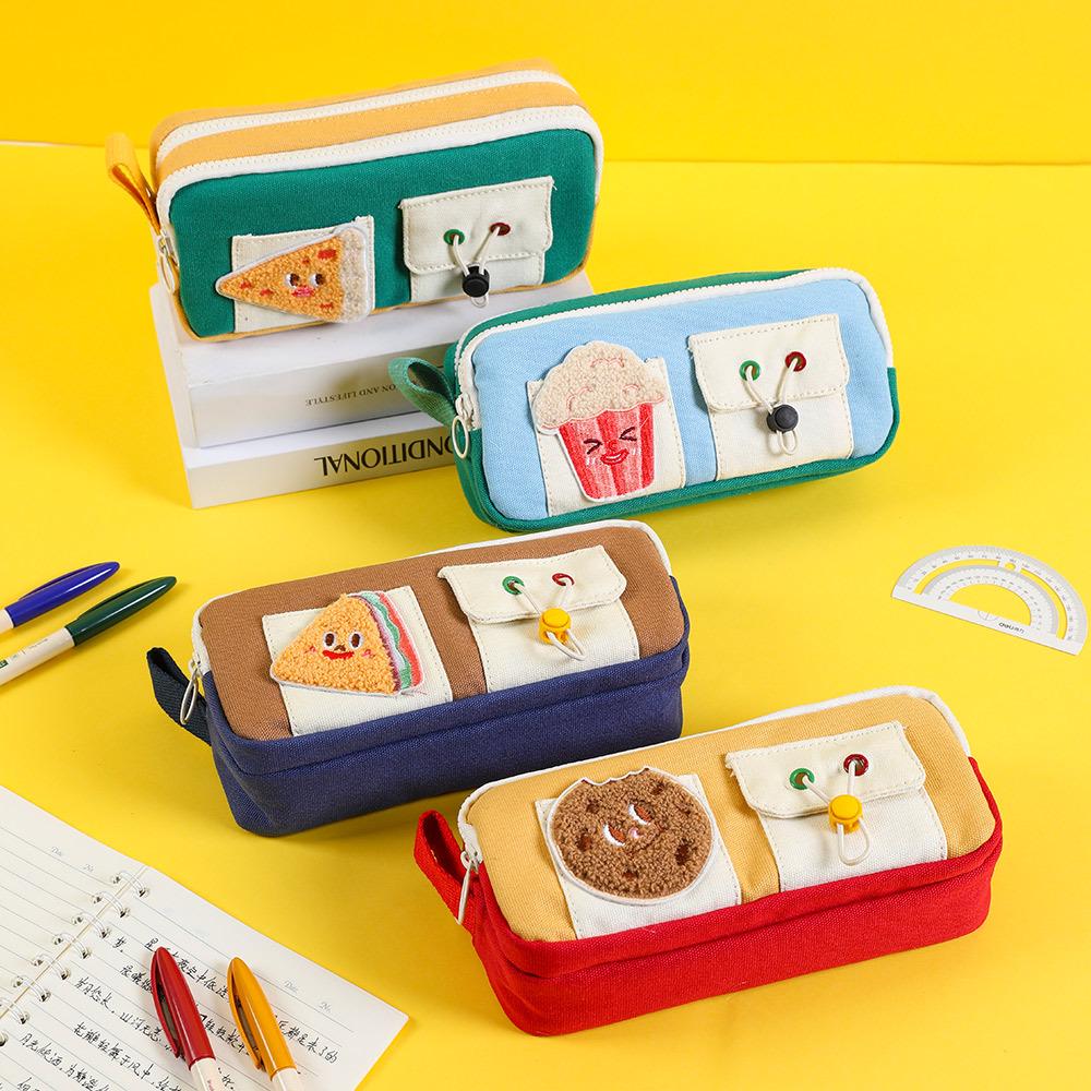 TOME Adorable Cartoon Pizza Sandwich Double Zipper Pencil Case - Large Capacity for Girls and Students