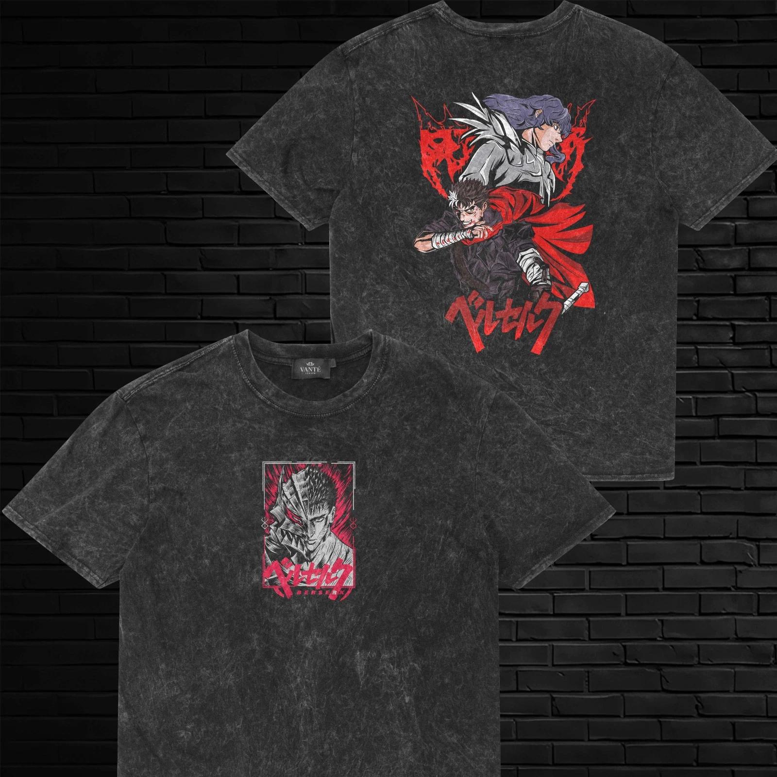 

Anime T-Shirt Guts Casca Acid Washed Black Swordsman Manga Tee 3XL