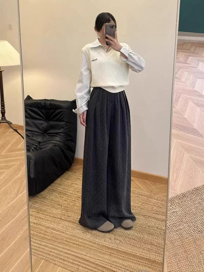 Plus Size Women s Grey Heart Pattern Elastic Waist Wide-Leg Pants XXL серый