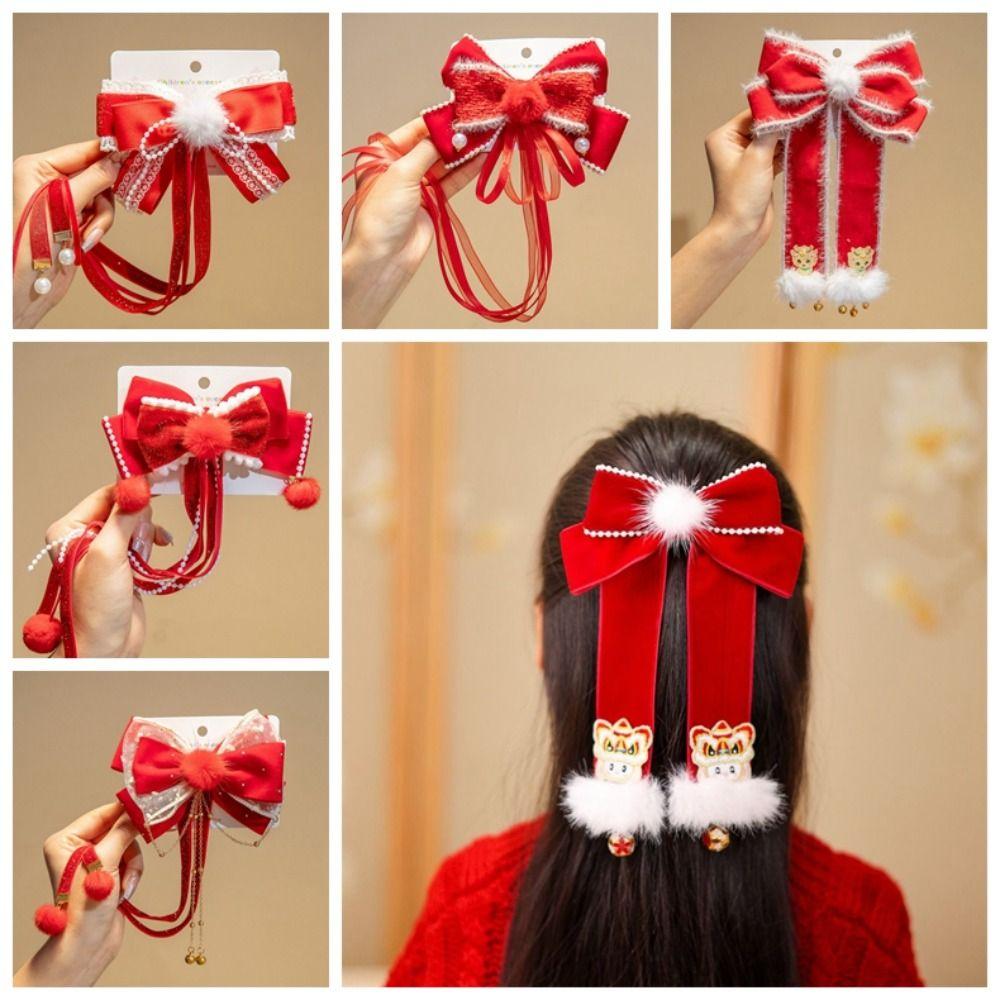 Plüschball Kinder Chinesische Haarnadel Quaste Bestickte Schleife Kopfschmuck Rote Schleife Haarspange Festival