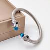 Stylish European-American 18K Gold Stainless Steel Wire Bracelet for Women, Geometric Open Design, Inlaid with Colored Diamonds, Colorfast.