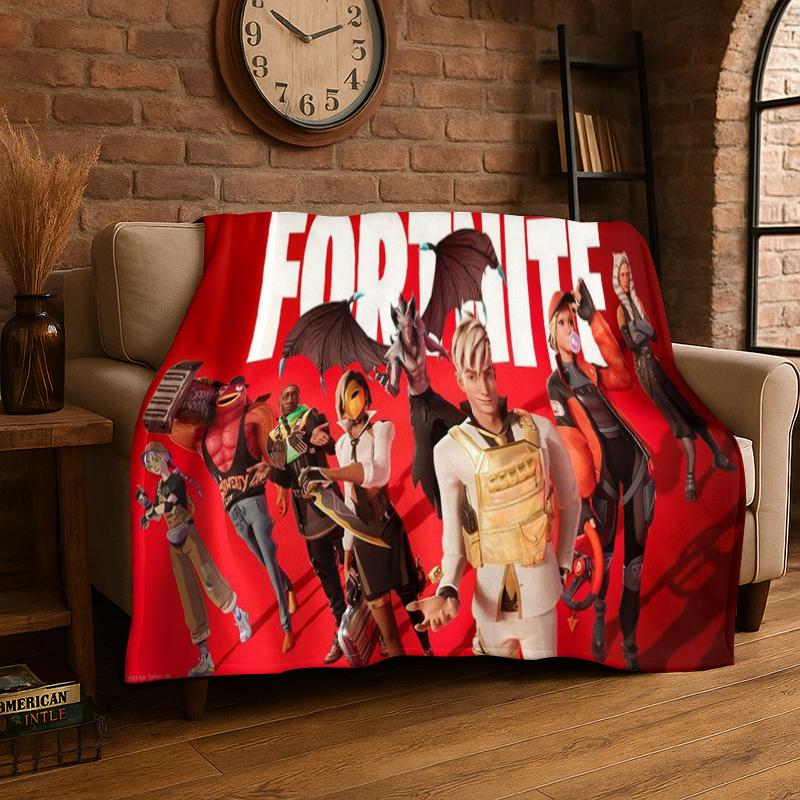 Cartoon F-Fortnite Game Gamer Flannel Blanket Soft Warm Throw Blanket for Bedroom Living Room Bed Travel Camping Picnic Gift