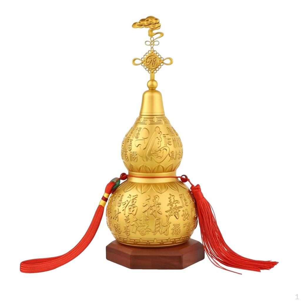 Gourd Decoration with Tassel Golden Feng Shui Wu Lou Traditional