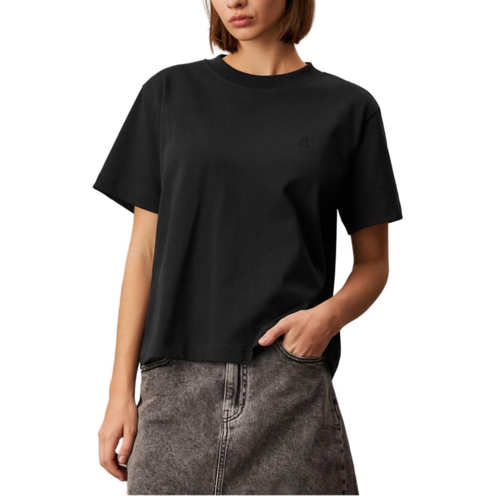 

Calvin Klein Minimalist Comfortable Versatile Letter Embroidered Short Sleeve T-Shirt Women Tops Black J225094-BEH S