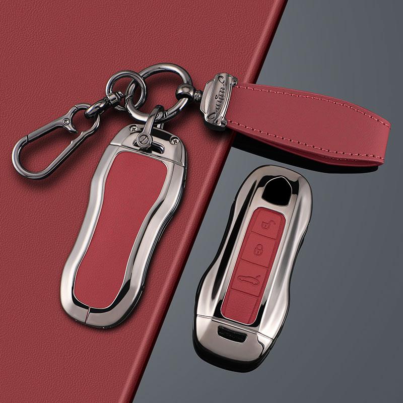 AABKU1 Zinc Alloy + PU Leather Car Key Case Cover Keychain For Porsche Panamera Spyder Carrera Macan Boxster Cayman Cayenne 911 970 981