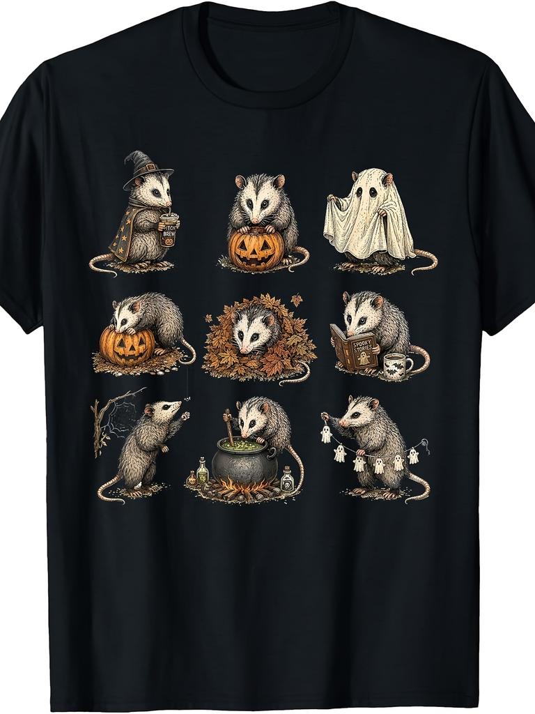 Unisex T-shirt Retro Spooky Opossum T-Shirt - Suitable for - Wear with Opossum Skeleton Mummy Witchy Possum Graphic