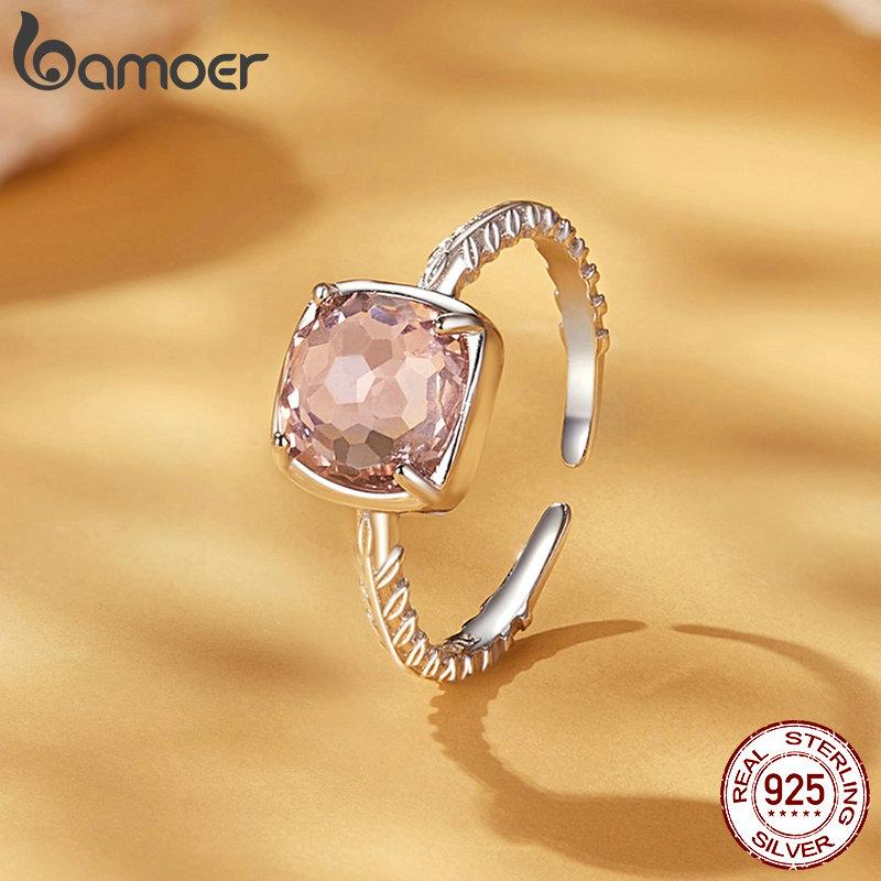 BAMOER 925 Sterlingsilber Solitär Verlobungsringe für Damen, Weißgoldplattierter Orangefarbener Herbstlicher Statement-Ring