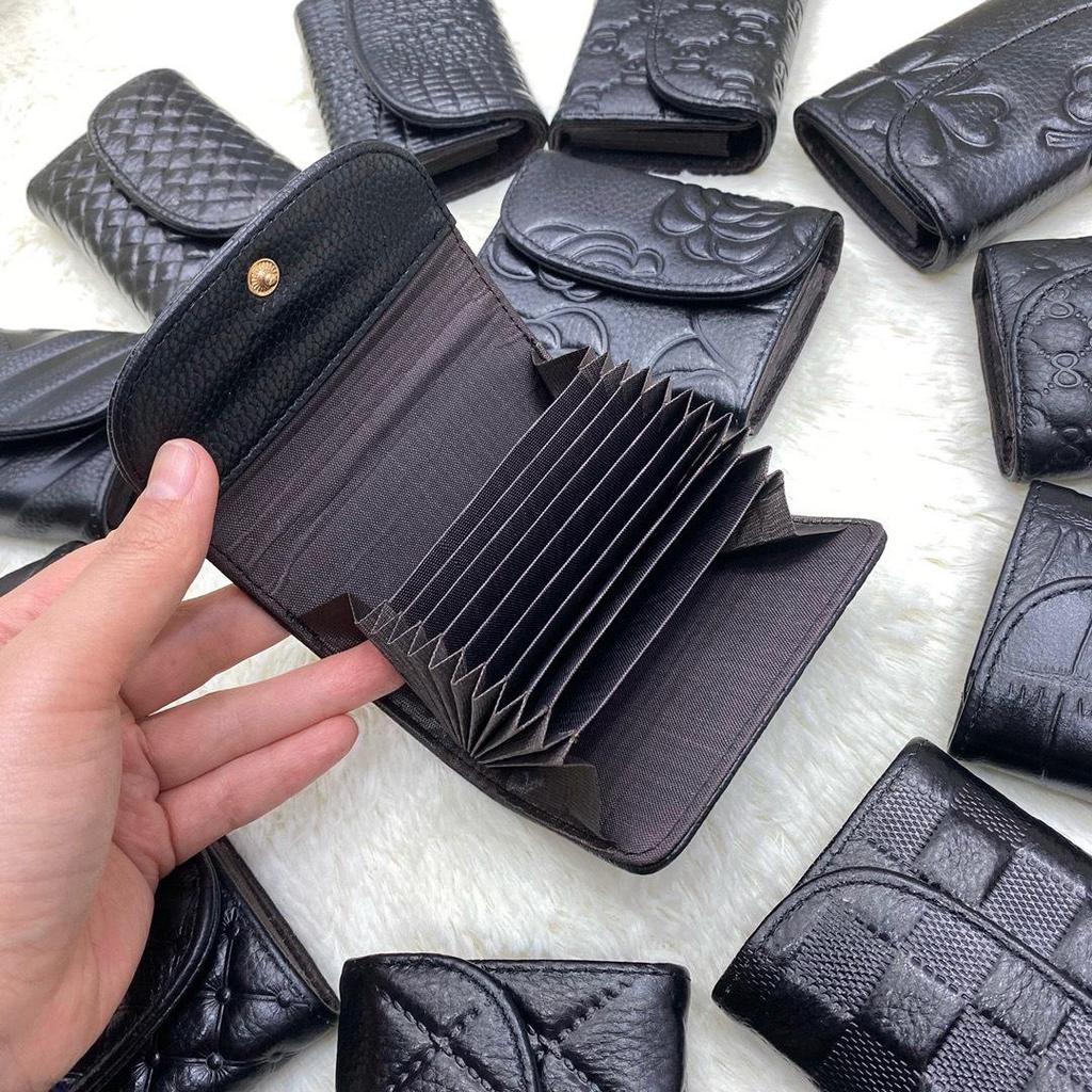 2025 Genuine Leather Ladies Accordion Card Holder & Coin Purse - Embossed Short Wallet