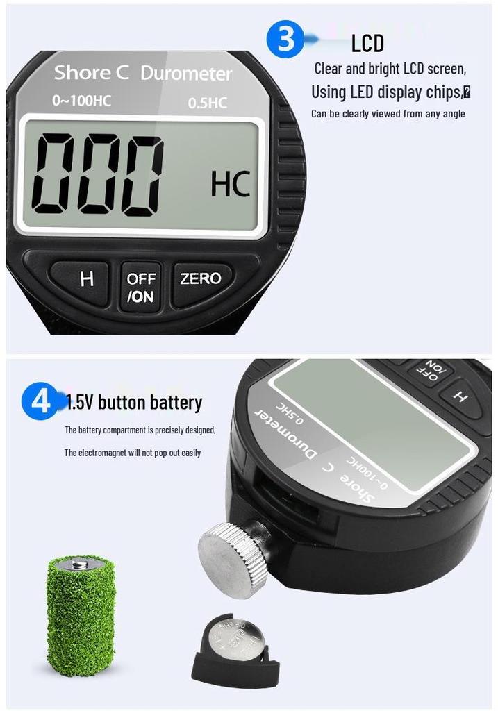 Digital Shore Hardness Tester for Silicone, Plastic, Rubber, Tires - Type A/C/D