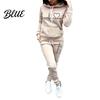Thick 2 Pcs/Set Lady Tracksuit Heart Print Warm Hoodie Suit Breathable Solid Color for Daily Wear Autumn