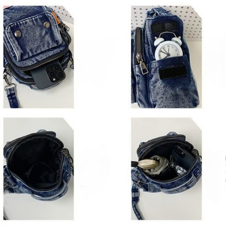 Retro Washed Old Denim Mini Messenger Bag
