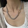 Tooxika French Retro Light Luxury Niche Grey Pearl Necklace Simple Personality Jumper Chain Female