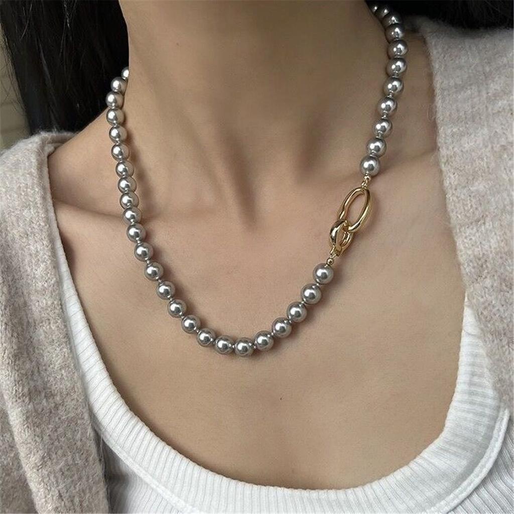 Tooxika French Retro Light Luxury Niche Grey Pearl Necklace Simple Personality Jumper Chain Female