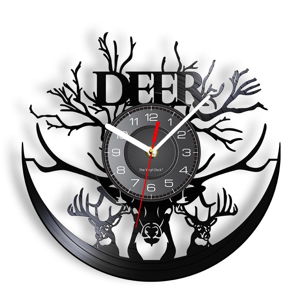 King Buck Wall Clock Deer Head Minimalist Wall Art Vinyl Record Wall Clock Forest Antlers Deer Nursery Decor Modern Animal Clock